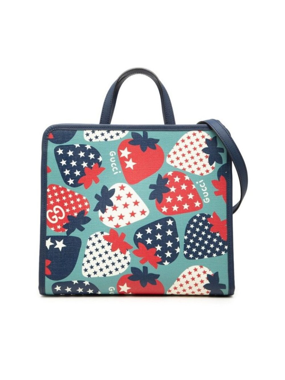 Gucci Children's Strawberry Star Shoulder Bag Blue Multicolor Leather